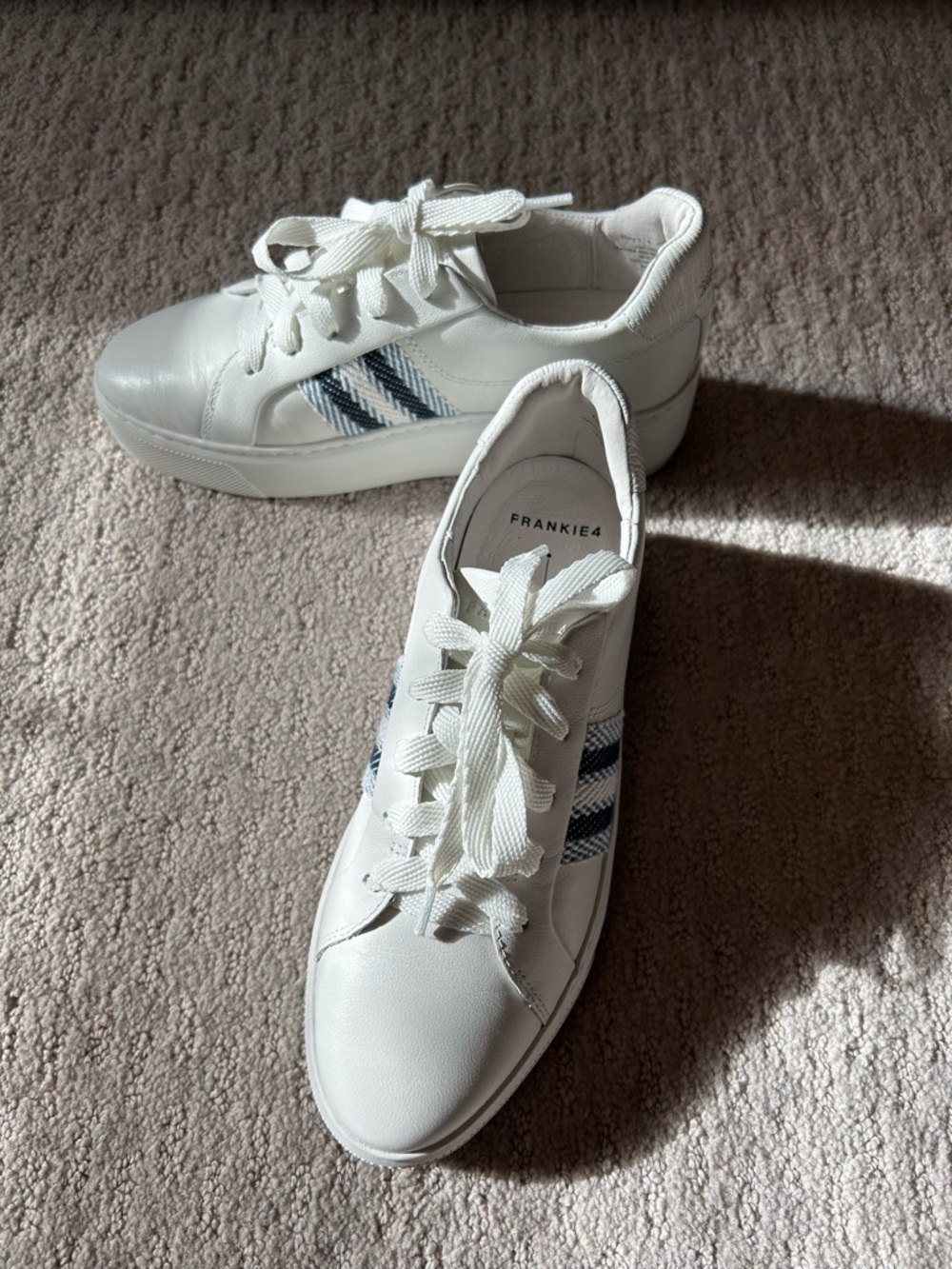 Frankie 4 White Platform Lace-Up Sneakers with Blue Stripe Detail - Picture 6 of 7